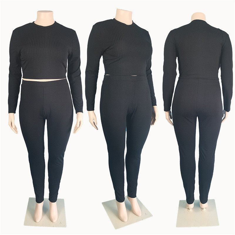 Suures suuruses naiste riided, mood, seksikad rõivad, pikkade varrukatega topp ja püksid Bodycon soonikkoes kaheosaline komplekt Dro 3xl 4xl 5xl 6xl
