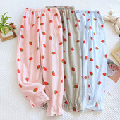 Νέο Ανοιξιάτικο, Καλοκαίρι και Φθινόπωρο Λεπτό Γυναικείο Lounge Wear Sleeping Παντελόνι Χαριτωμένο Φρέσκο Φράουλα Τρίχρωμο Παντελόνι Πιτζάμα για το σπίτι