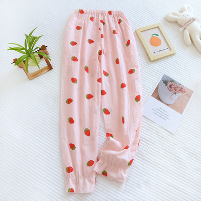 Νέο Ανοιξιάτικο, Καλοκαίρι και Φθινόπωρο Λεπτό Γυναικείο Lounge Wear Sleeping Παντελόνι Χαριτωμένο Φρέσκο Φράουλα Τρίχρωμο Παντελόνι Πιτζάμα για το σπίτι