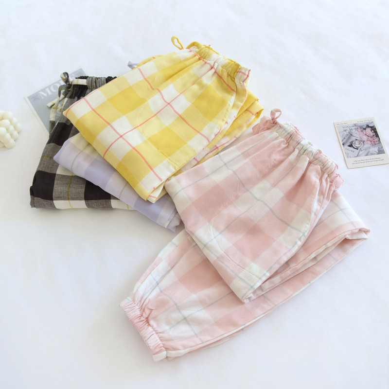 2023 Νεότερο καρό εμπριμέ μακρύ παντελόνι ύπνου Γυναικείο βαμβακερό λεπτό καλοκαιρινό πυζά Loose Pantalon Pour Femme