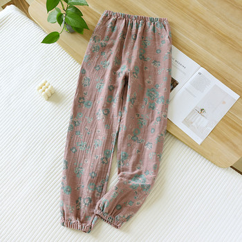 Боядисани с прежда памучни пижамни панталони Старинни домашни панталони с щампи Дълги панталони за дамски пролетни и есенни тънки пижамни панталони