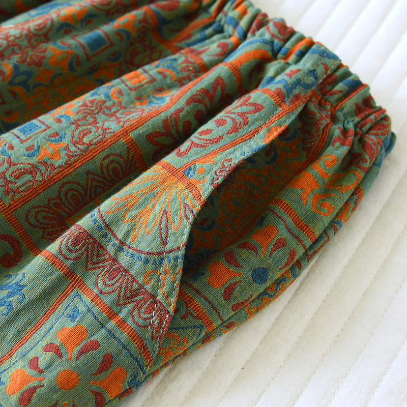 Παντελόνι πυτζάμα με βαμμένο νήμα Vintage στάμπα για το σπίτι Παντελόνι Μακρύ παντελόνι για Γυναικεία Λεπτά Παντελόνια Πυτζάμες Άνοιξη και Φθινόπωρο