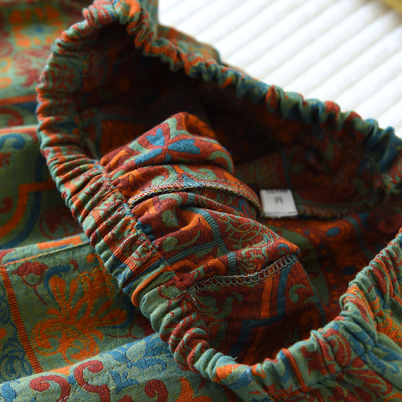 Παντελόνι πυτζάμα με βαμμένο νήμα Vintage στάμπα για το σπίτι Παντελόνι Μακρύ παντελόνι για Γυναικεία Λεπτά Παντελόνια Πυτζάμες Άνοιξη και Φθινόπωρο