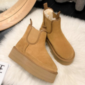 Dámske čižmy Plus Velvet teplé ležérne topánky One Step Semišové kožené trendy dámske členkové čižmy Chelsea dámske čižmy Botas Mujer