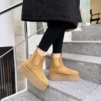 Γυναικείες Μπότες Plus Velvet Ζεστά Casual Παπούτσια One Step Suede Leather Trendy γυναικεία μποτάκια Chelsea Γυναικείες μπότες Botas Mujer