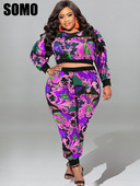 Φθινοπωρινά ρούχα SOMO Plus Size Casual New Ribbed printed Crop top + ελαστικό παντελόνι μέσης γυναικεία φόρμα χονδρικής Dropshipping