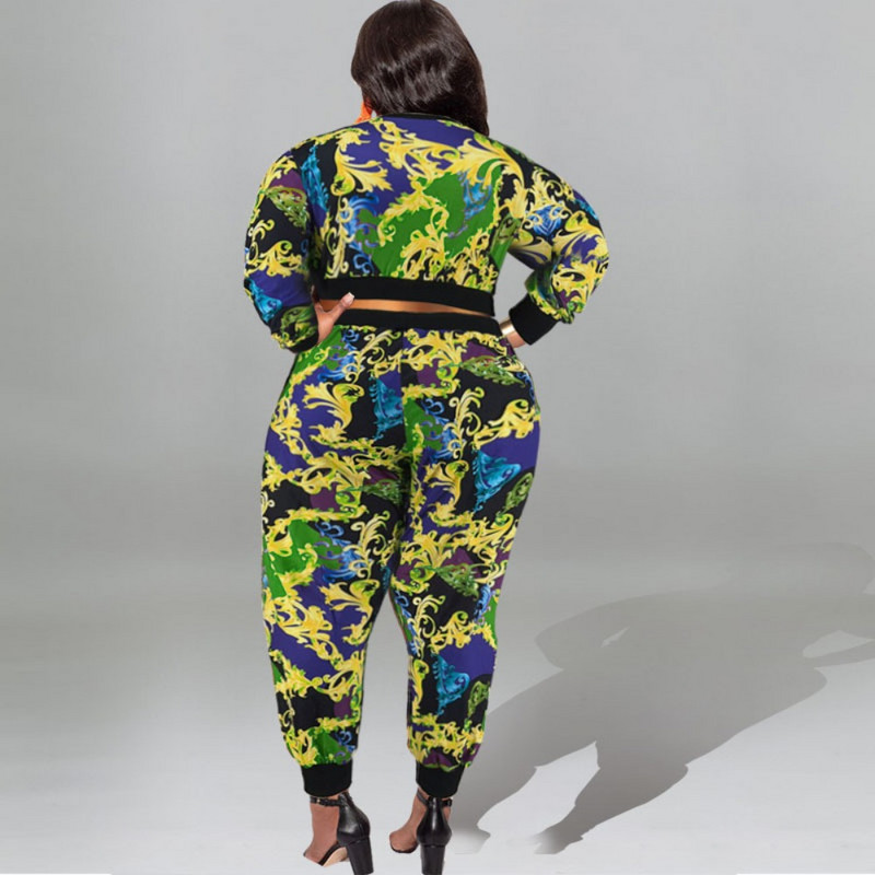 Φθινοπωρινά ρούχα SOMO Plus Size Casual New Ribbed printed Crop top + ελαστικό παντελόνι μέσης γυναικεία φόρμα χονδρικής Dropshipping