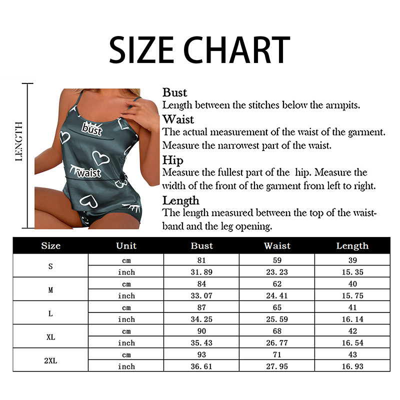Moteriškas seksualus pižamų rinkinys 2 dalių Love Heart Print miegui Pižamos Šilko satino Cami Top šortų pižamų rinkinys moterims 2023 m.