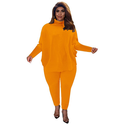 Γυναικεία ρούχα δύο τεμαχίων σε μεγάλου μεγέθους, casual μονόχρωμο μανίκι μπατονέτας χωρισμένο πιρούνι Loose top fashion παντελόνι 3xl 4xl 5xl 6xl