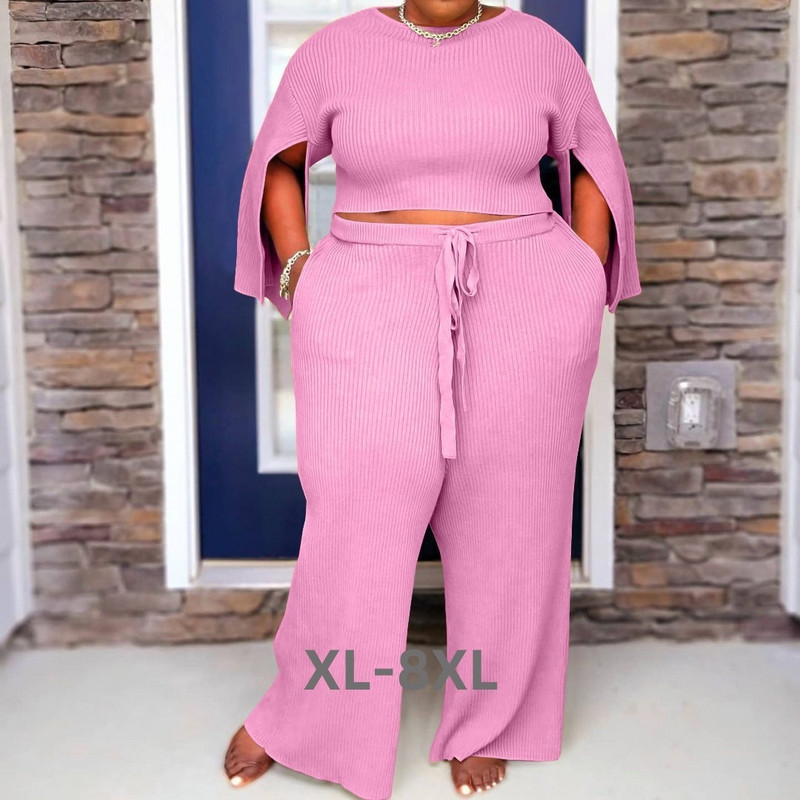 Plus Size Jesenný set Dámske oblečenie Letná móda Ležérny top s polovičným rukávom a nohavice Dvojdielny set Veľkoobchod 3xl 4xl 5xl 6xl