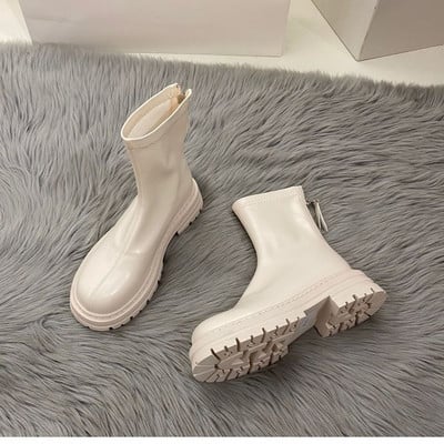 2022 Нови обувки на платформа Дамски ботуши с кръгли пръсти, цип, пролет, есен, модни дамски боти до глезена Botines De Mujer Челси ботуши bottines