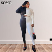 SOMO 5xl Plus Size nőknek Alkalmi kontraszt színű bordázott ruhák Crop top kétrészes nadrág szett Divat nagykereskedelmi dropshipping