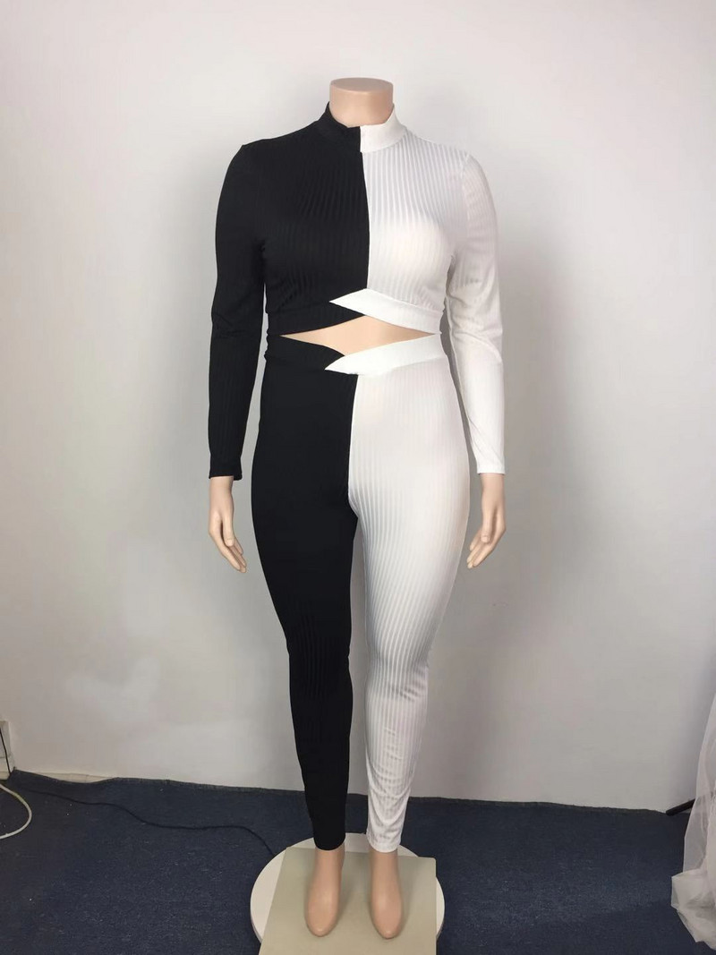 SOMO 5xl Plus Size nőknek Alkalmi kontraszt színű bordázott ruhák Crop top kétrészes nadrág szett Divat nagykereskedelmi dropshipping