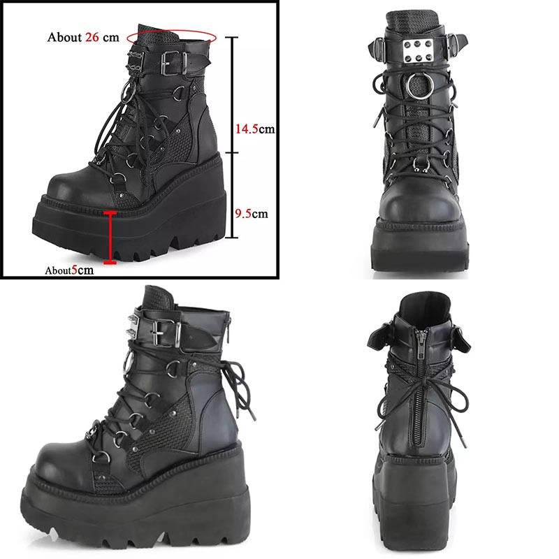 Ροζ γυναικείες μπότες Πλατφόρμας ψηλές σφήνες γόβες 2023 Φθινόπωρο Χειμώνας NewPunk Halloween Witch Cosplay Γυναικείες μπότες Gothic Botas De Mujer