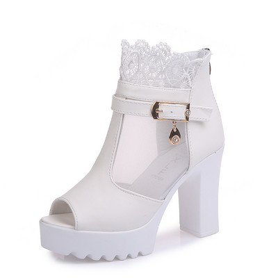 Chelsea csizma Patchwork Hollow Lace Női Lolita Cipők Platform Vaskos magassarkú fűzős masni Bokacsizmák Édes buli