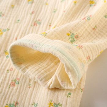 Панталони с дълги ръкави Дамски пижами от две части на цветя 2022 Лято Нови свободни домашни дрехи Чист памук Есенни дамски спални дрехи