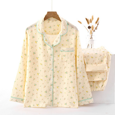 Μακρυμάνικο παντελόνι Γυναικείο φλοράλ Πιτζάμες 2022 Καλοκαίρι Νέα Φαρδιά Ρούχα Σπιτιού Καθαρό βαμβακερό Φθινοπωρινό Γυναικεία Πυζά