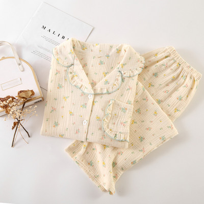 Μακρυμάνικο παντελόνι Γυναικείο φλοράλ Πιτζάμες 2022 Καλοκαίρι Νέα Φαρδιά Ρούχα Σπιτιού Καθαρό βαμβακερό Φθινοπωρινό Γυναικεία Πυζά