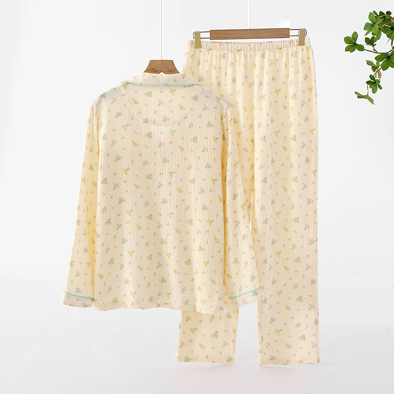 Μακρυμάνικο παντελόνι Γυναικείο φλοράλ Πιτζάμες 2022 Καλοκαίρι Νέα Φαρδιά Ρούχα Σπιτιού Καθαρό βαμβακερό Φθινοπωρινό Γυναικεία Πυζά