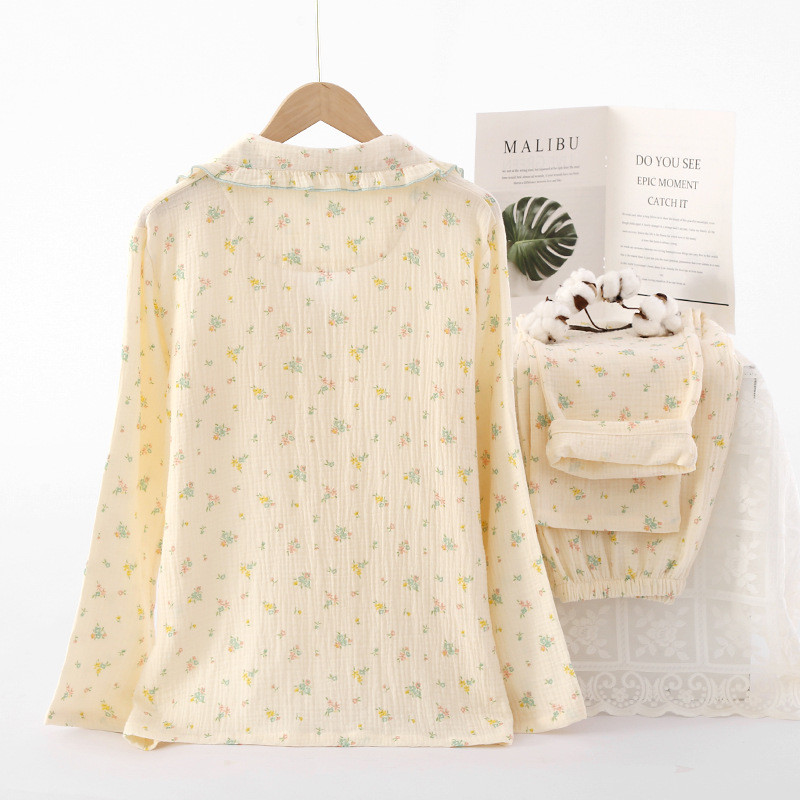 Μακρυμάνικο παντελόνι Γυναικείο φλοράλ Πιτζάμες 2022 Καλοκαίρι Νέα Φαρδιά Ρούχα Σπιτιού Καθαρό βαμβακερό Φθινοπωρινό Γυναικεία Πυζά