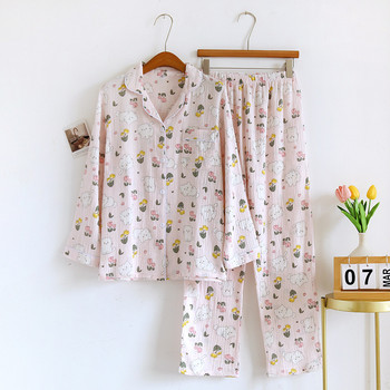 Пролетна и есенна пижама Комплект дрехи за дамски 2023 г. Сладък и сладък домашен костюм с дълъг ръкав от две части от памучни карикатури