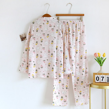 Пролетна и есенна пижама Комплект дрехи за дамски 2023 г. Сладък и сладък домашен костюм с дълъг ръкав от две части от памучни карикатури