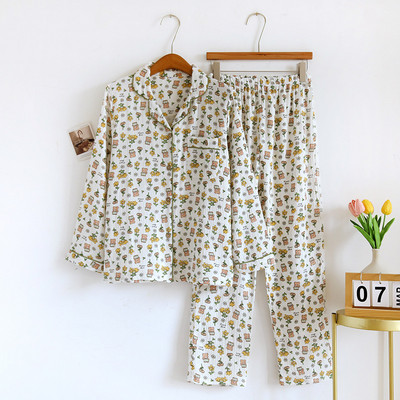 Ανοιξιάτικες και φθινοπωρινές πιτζάμες σετ ρούχων για γυναικεία βαμβακερά καρτούν 2023 Χαριτωμένο και γλυκό μακρυμάνικο κοστούμι δύο τεμαχίων για το σπίτι