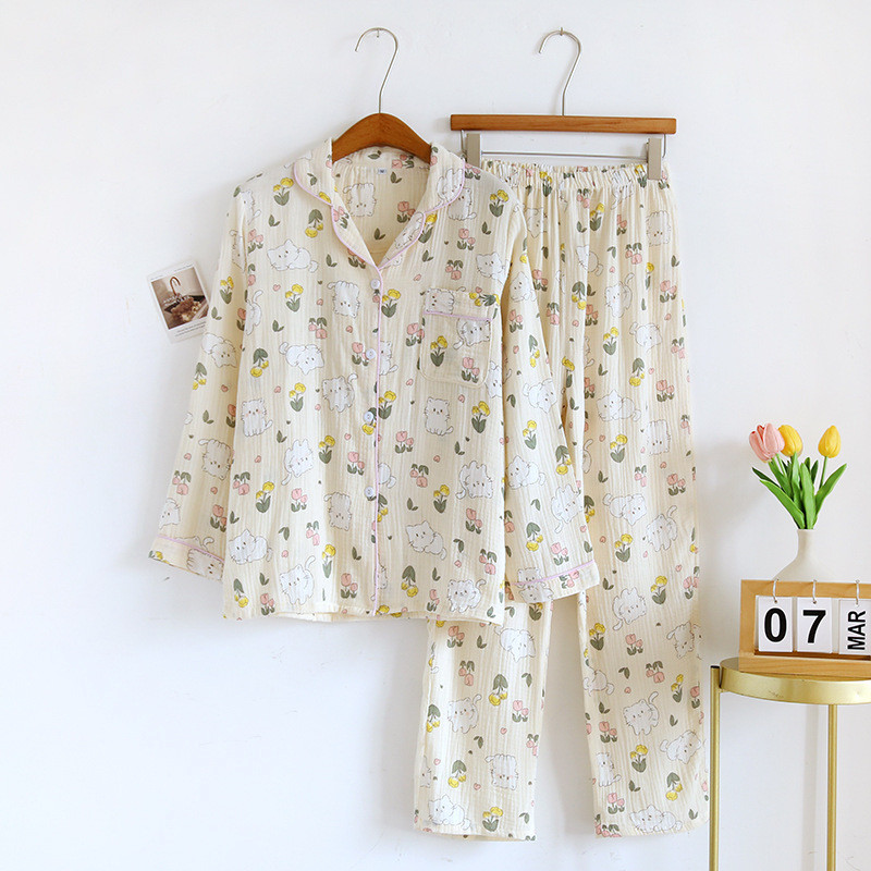 Ανοιξιάτικες και φθινοπωρινές πιτζάμες σετ ρούχων για γυναικεία βαμβακερά καρτούν 2023 Χαριτωμένο και γλυκό μακρυμάνικο κοστούμι δύο τεμαχίων για το σπίτι