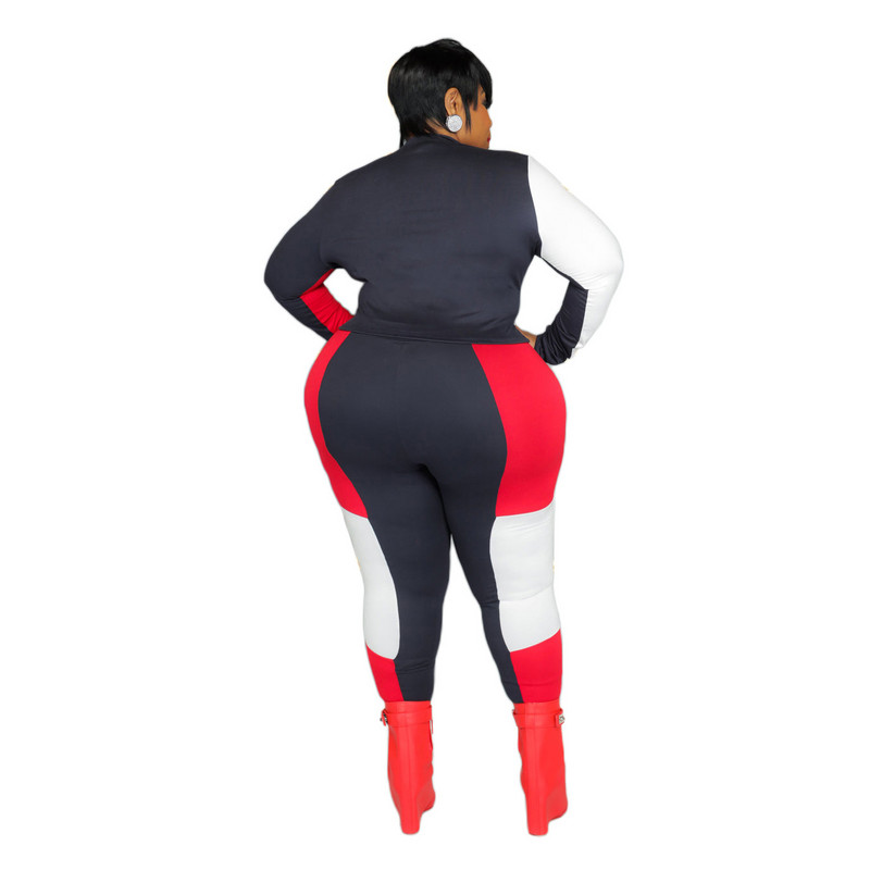 Set de două piese sport de primăvară mărimi plus pentru femei haină cu mâneci lungi culori contrastante trening casual elastic 3xl 4xl 5xl 6xl