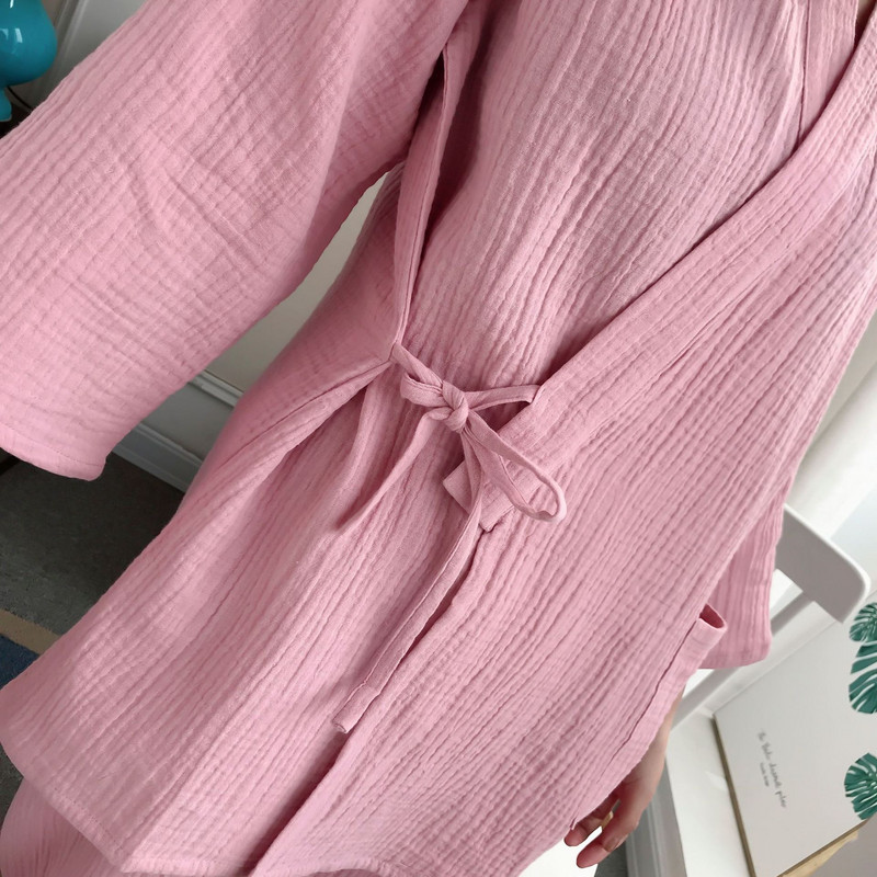 Bavlnené kimono s dlhým rukávom a dlhými nohavicami, sada 2 ks, domáce oblečenie, spoločenské oblečenie pre ženy, pyžamá