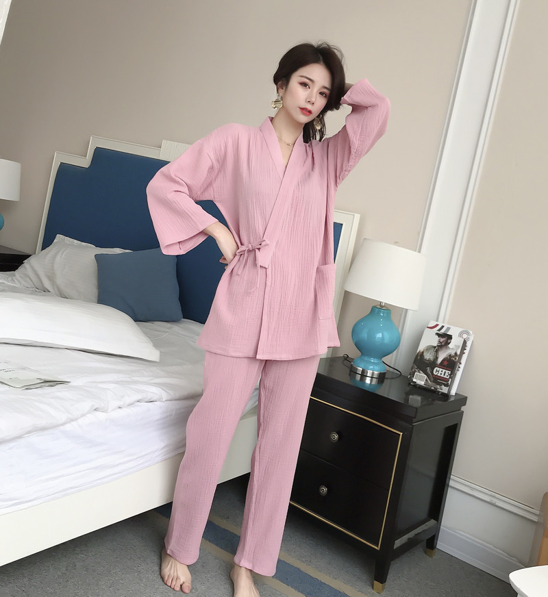 Bavlnené kimono s dlhým rukávom a dlhými nohavicami, sada 2 ks, domáce oblečenie, spoločenské oblečenie pre ženy, pyžamá