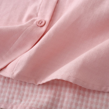 Есенна тъкана пижама Cottpm Pour Femme Жилетка с риза с дълъг ръкав и панталони с кариран дизайн 2 бр. Пижамен комплект Дрехи за жени