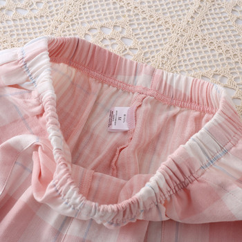 Есенна тъкана пижама Cottpm Pour Femme Жилетка с риза с дълъг ръкав и панталони с кариран дизайн 2 бр. Пижамен комплект Дрехи за жени