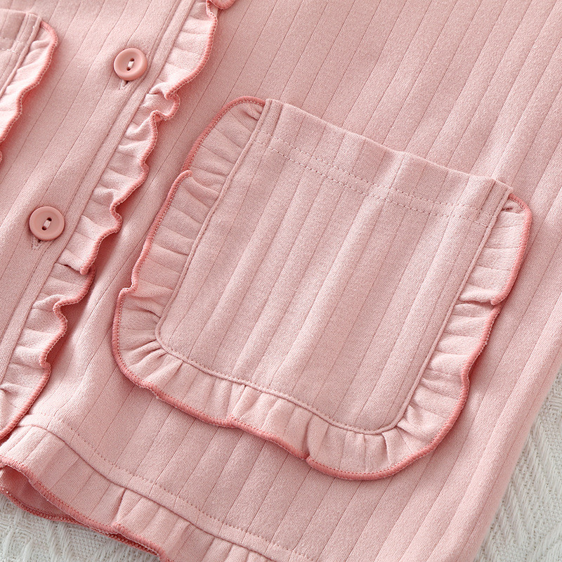 Μακρυμάνικα γυναικεία βαμβακερά πλεκτά μπλουζάκια ζακέτα με μακρύ παντελόνι κοστούμι πιτζάμες για το φθινόπωρο και το χειμώνα χαριτωμένο γλυκό σπιτικό κοστούμι