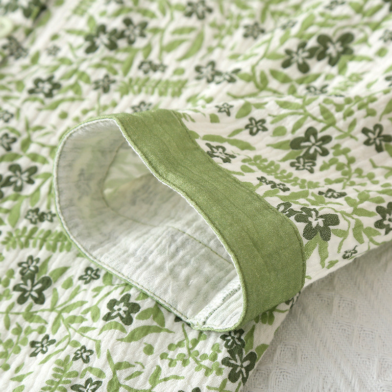 Bumbac, culoare verde, imprimare la modă, stil rural, floral, toamnă, set de pijamale cu mâneci lungi, cardigan, îmbrăcăminte pentru acasă, set de haine