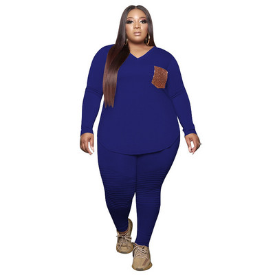 Σετ παντελονιών Plus Size 5xl Σετ δύο τεμαχίων Γυναικεία Pocket Crop Top κολάν για τζόκινγκ Σετ αθλητικής φόρμας ασορτί Χονδρική Dropshipping