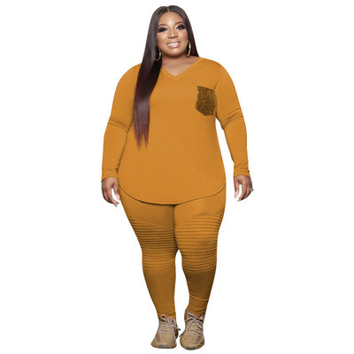 Σετ παντελονιών Plus Size 5xl Σετ δύο τεμαχίων Γυναικεία Pocket Crop Top κολάν για τζόκινγκ Σετ αθλητικής φόρμας ασορτί Χονδρική Dropshipping