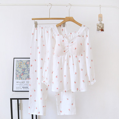 Pulover cu mâneci lungi Topuri cu pernă la piept Pantaloni lungi de toamnă din bumbac lejer, haine dulci și drăguțe pentru fete