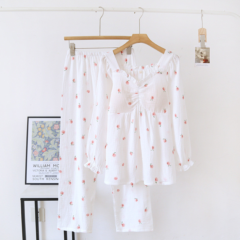 Pulover cu mâneci lungi Topuri cu pernă la piept Pantaloni lungi de toamnă din bumbac lejer, haine dulci și drăguțe pentru fete