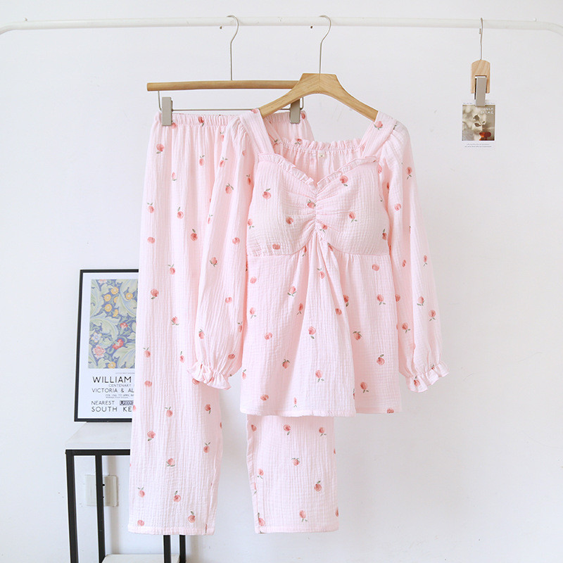 Pulover cu mâneci lungi Topuri cu pernă la piept Pantaloni lungi de toamnă din bumbac lejer, haine dulci și drăguțe pentru fete