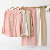 Ολοβαμβακερές λεπτές μακρυμάνικές ανοιξιάτικες πιτζάμες για κορίτσια με στρογγυλή λαιμόκοψη και μονόχρωμα μονόχρωμα γυναικεία σαλονάκια