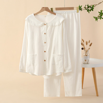 Ολοβαμβακερές λεπτές μακρυμάνικές ανοιξιάτικες πιτζάμες για κορίτσια με στρογγυλή λαιμόκοψη και μονόχρωμα μονόχρωμα γυναικεία σαλονάκια