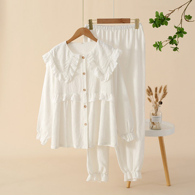 Ολοβαμβακερές λεπτές μακρυμάνικές ανοιξιάτικες πιτζάμες για κορίτσια με στρογγυλή λαιμόκοψη και μονόχρωμα μονόχρωμα γυναικεία σαλονάκια