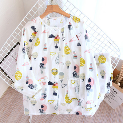 Femei, vară și toamnă, cu mâneci lungi, desene animate, haine drăguțe pentru acasă, pantaloni cardigan largi, talie reglabilă, costum de pijama din bumbac 99%