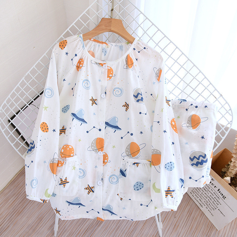 Γυναικεία Καλοκαιρινά και Φθινοπωρινά Μακρυμάνικα Cartoon Χαριτωμένα Ρούχα Σπίτι Φαρδιά Ζακέτα Παντελόνι Ρυθμιζόμενη μέση 99% Βαμβακερό κοστούμι πιτζάμες