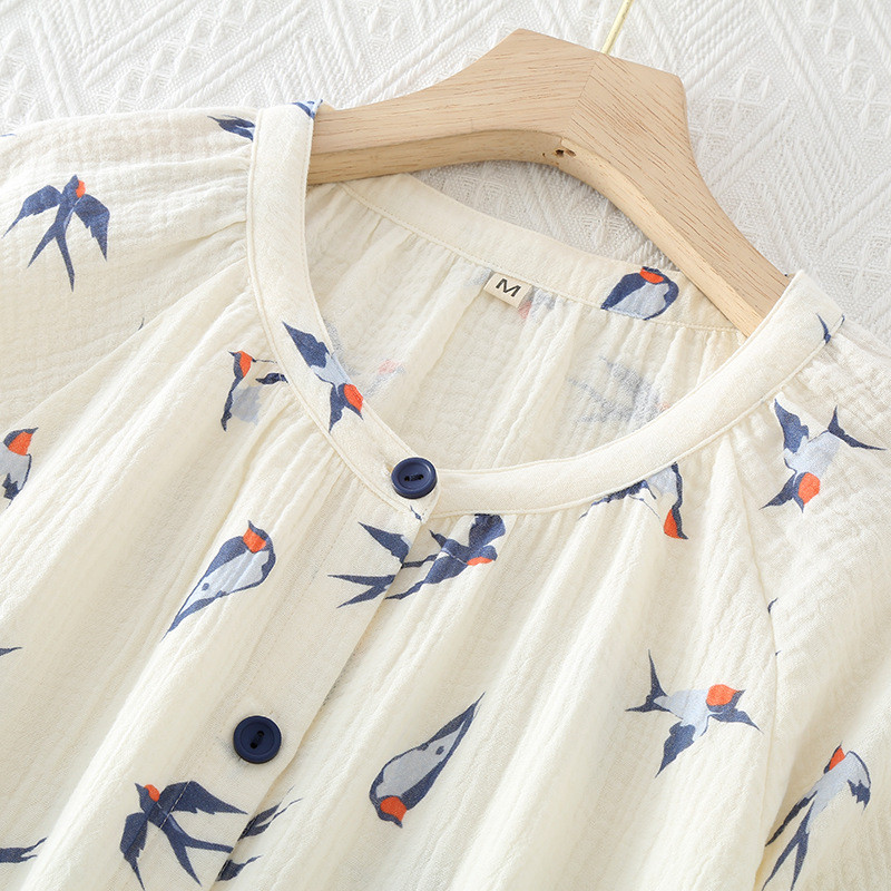 Jesenski jednostavni kardigan s okruglim izrezom i dugim rukavima Pamučne hlače Komplet pidžama Ženski pamučni tanki široki komplet kućne odjeće