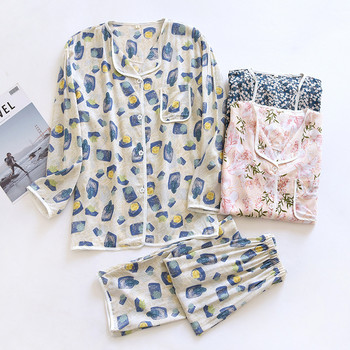 Комплекти пижами от бяла жилетка с щампована коприна за жени 2022 пролет, лято и есен с принт Тънко свободно домашно облекло Pijama Mujer