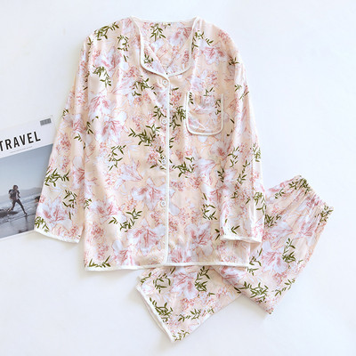 Γυναικεία σετ πιτζάμα με ζακέτα με άσπρη πίεση στις άκρες για γυναίκες 2022 Άνοιξη, Καλοκαίρι και Φθινόπωρο με Λεπτό Χαλαρό Σπίτι Pijama Mujer