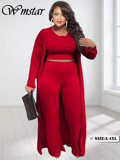 Wmstar Plus Size 3 dalių apranga Sportinis kostiumas Moteriškas paltas, liemenės kelnių rinkiniai ilgomis rankovėmis rudens mados didmeninė prekyba