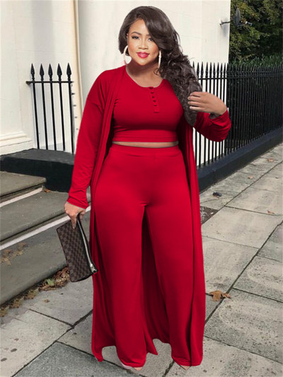 Wmstar Plus Size 3 Piece Outfits Φόρμα Γυναικεία Παλτό Παντελόνι με Κουμπί Παντελόνι Μακρυμάνικο Φθινοπωρινό Μόδα Χονδρική Dropshipping